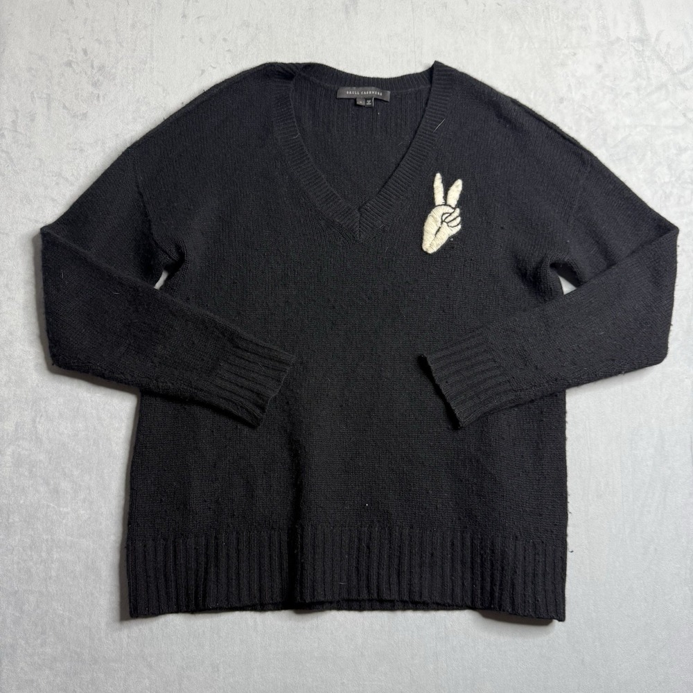 Skull Cashmere Sweater Women's Small Wool Cashmere Blend Black Crewneck Peace‎